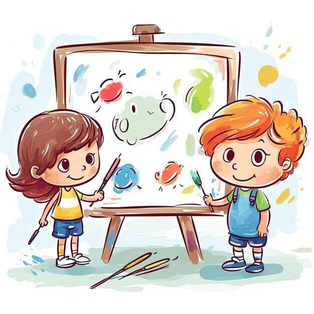 niños pintando