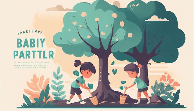 Niños plantando un árbol para la salud del mundo y el medio ambiente Creado con tecnología de IA generativa