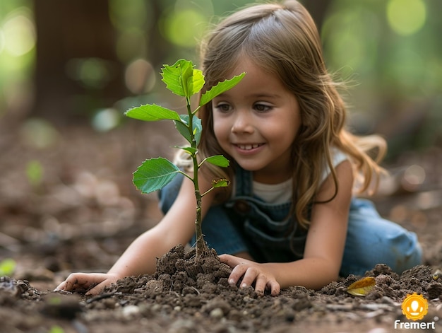 Foto niños plantando un árbol