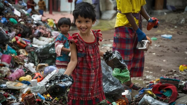 Los niños pobres recogen basura para venderla.