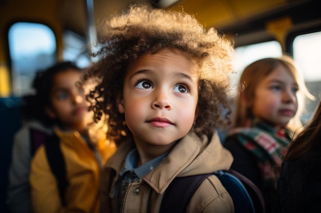 niños saliendo del autobús escolar