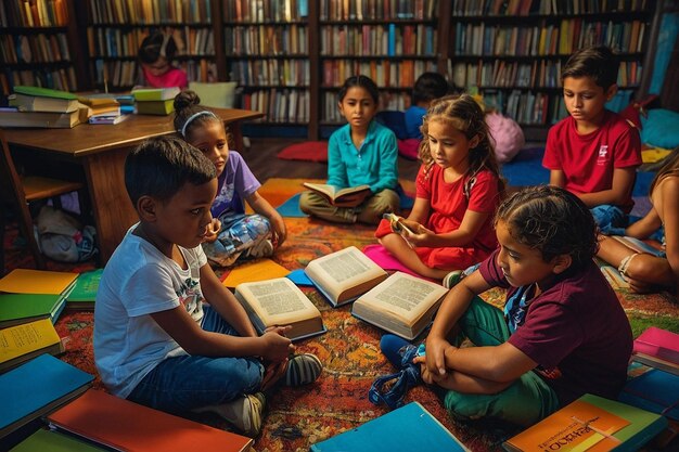 Niños sentados en círculo absortos