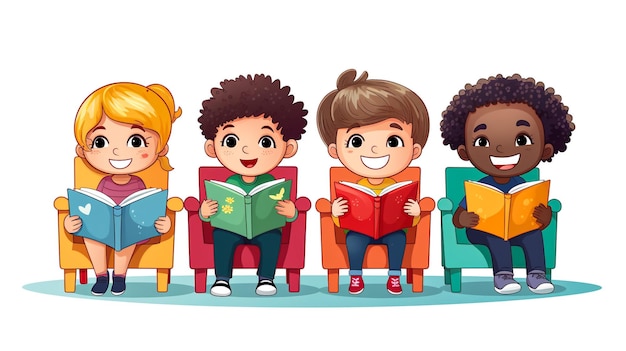 Foto niños sentados leyendo