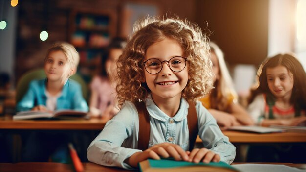 Niños sonrientes en un aula de escuela primaria