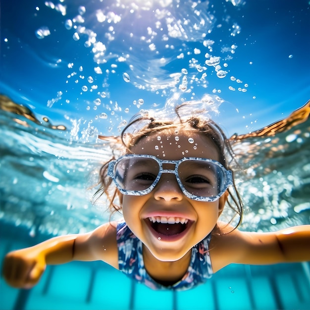 Los niños sonrieron en la piscina.