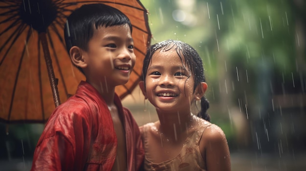 Niños en tiempo lluvioso