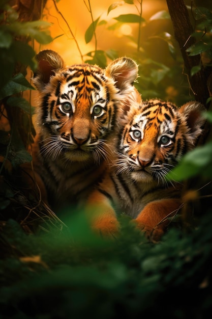 Niños de tigre retrato en la jungla