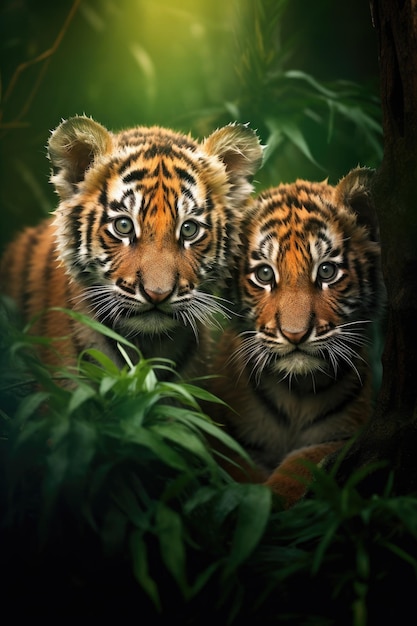 Niños de tigre retrato en la jungla