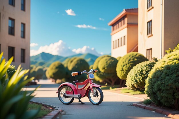 Niños triciclo juguete bicicleta papel tapiz fondo infancia tiempo feliz fotografía obras