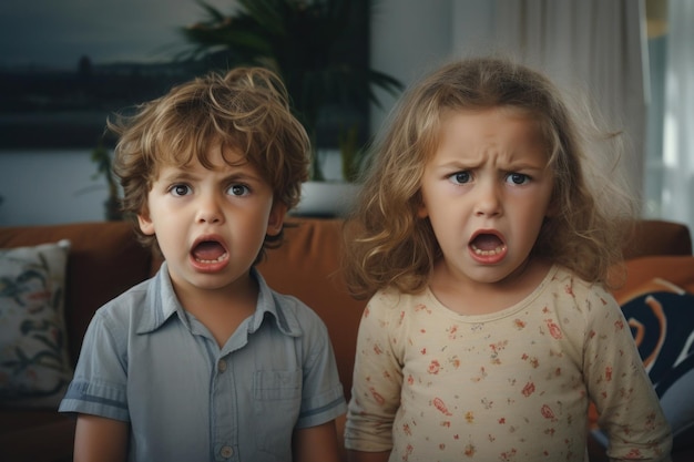 Foto niños tristes solos en casa