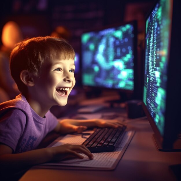 Foto niños usando la tecnología