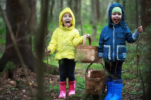 Los niños van al bosque por setas.