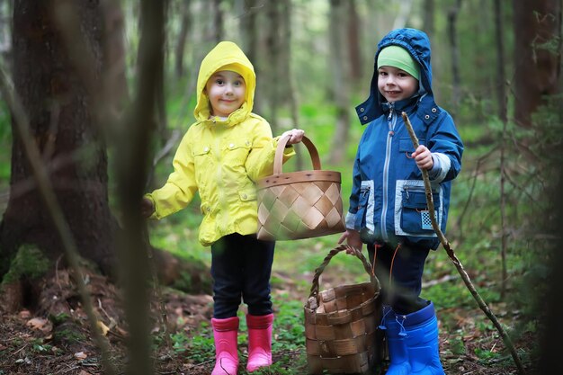 Los niños van al bosque por setas.