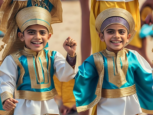 Niños vestidos con sus mejores ropas tradicionales para Eid alAdha