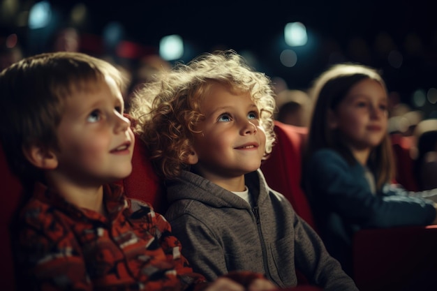 Niños viendo películas en el cine IA generativa