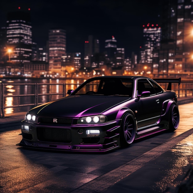 Foto nissan skyline gtr r34 púrpura de medianoche