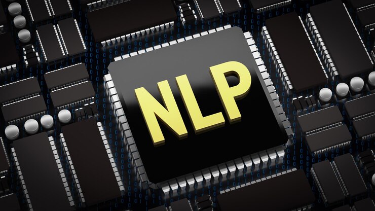Foto el nlp en la placa de pcb para la tecnología o el concepto científico de renderización 3d