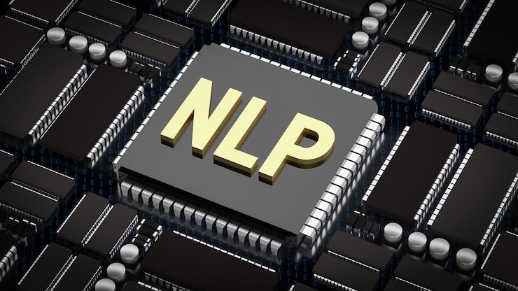 Foto el nlp en la placa de pcb para la tecnología o el concepto científico de renderización 3d