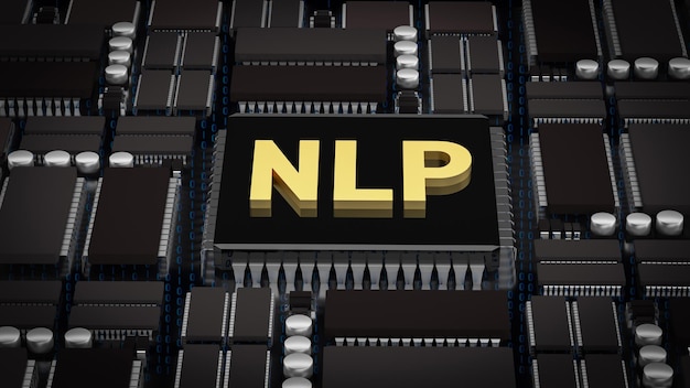 El NLP en la placa de PCB para la tecnología o el concepto científico de renderización 3D
