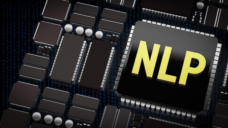 Foto el nlp en la placa de pcb para la tecnología o el concepto científico de renderización 3d