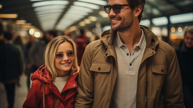 No aeroporto, uma família com filhos saindo de fériasxA