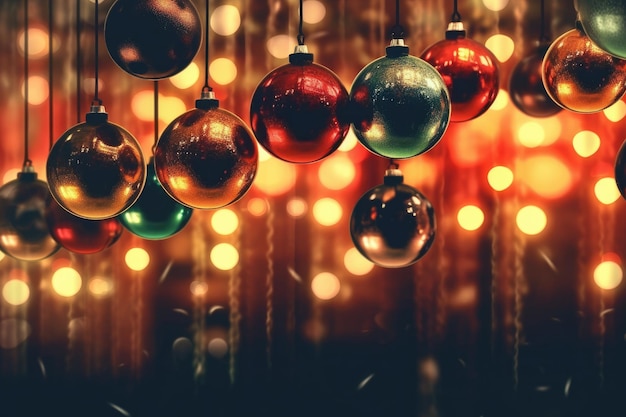 Foto no ano novo, foto colorida pendurada de bolas de natal generative ai