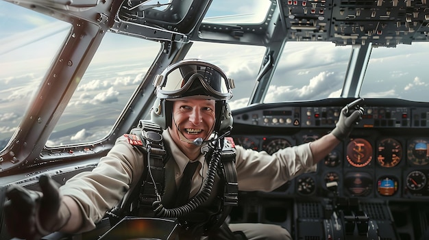 Foto no cockpit olhando para a câmera