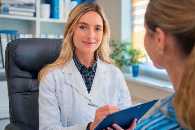 No coração de um escritório brilhante, um médico consulta um paciente.