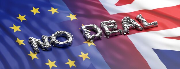 No deal brexit Kein Deal-Text auf UK- und EU-Flaggen im Hintergrund 3D-Illustration