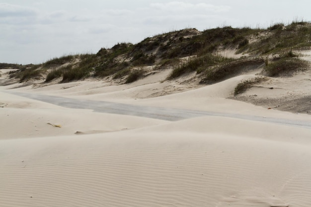 No extremo norte da estrada em South Padre Island, Texas, a estrada termina na areia.