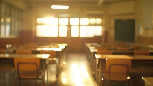 No fundo desfocado da sala de aula vazia, a IA geradora