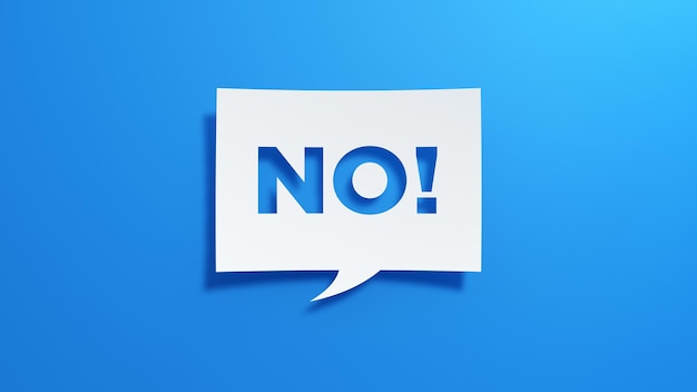 No Habla Burbuja Diseño abstracto minimalista con papel cortado blanco sobre fondo azul Renderización 3D