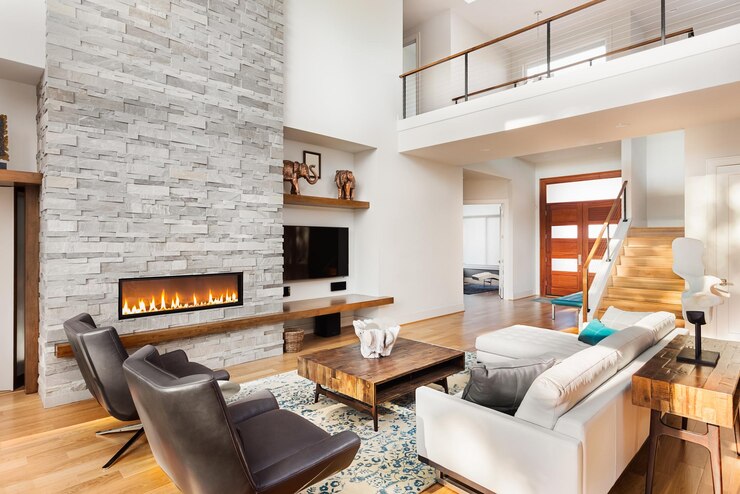 Foto no hay humanos escenario silla chimenea mesa piso de madera en el interior de la copa