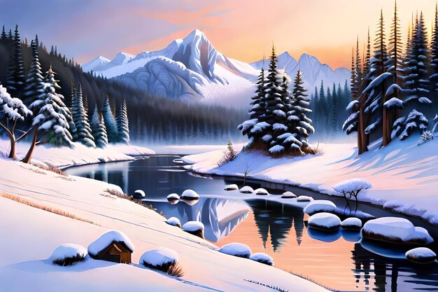 No inverno é divertido olhar para as árvores cobertas de neve Ilustração gerada por IA