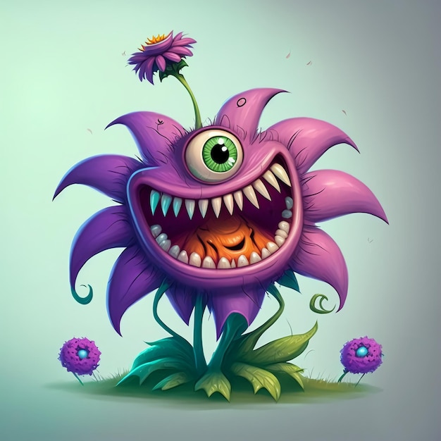 No jogo, design de monstro único, estilo de desenho animado em forma de flor por Generative AI