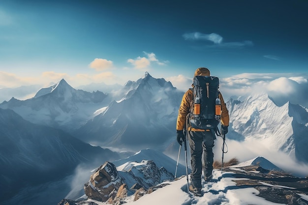 No topo do mundo Uma montanha aventureira Generative Ai