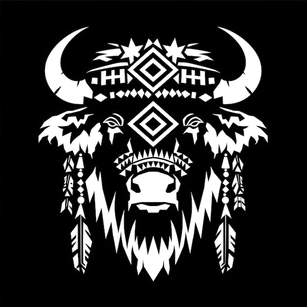 Noble Buffalo Tribe Heraldry Logo mit einem Büffelkopf Schmücken Kreatives Logo Design Tattoo Umriss