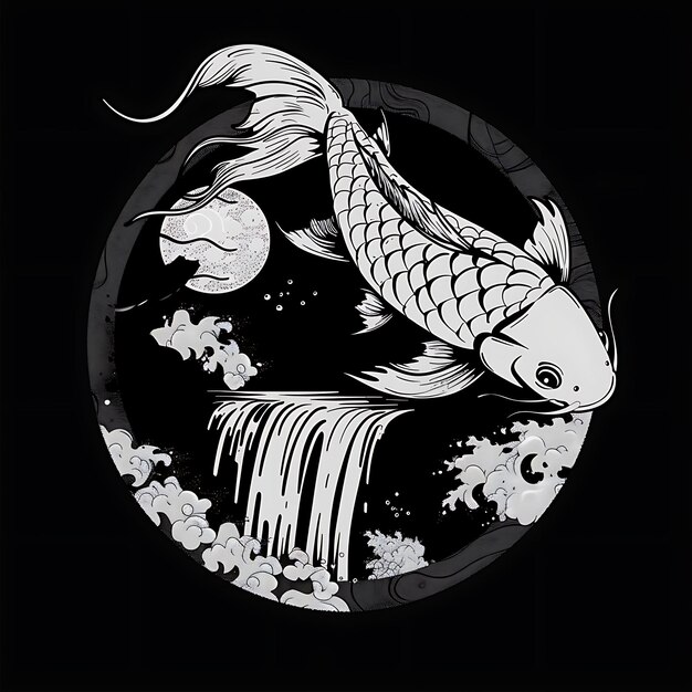 Noble Koi Fish Tribe Badge Logo com Koi Fish e Tribal Wat Logo Creativo Desenho de Tatuagem