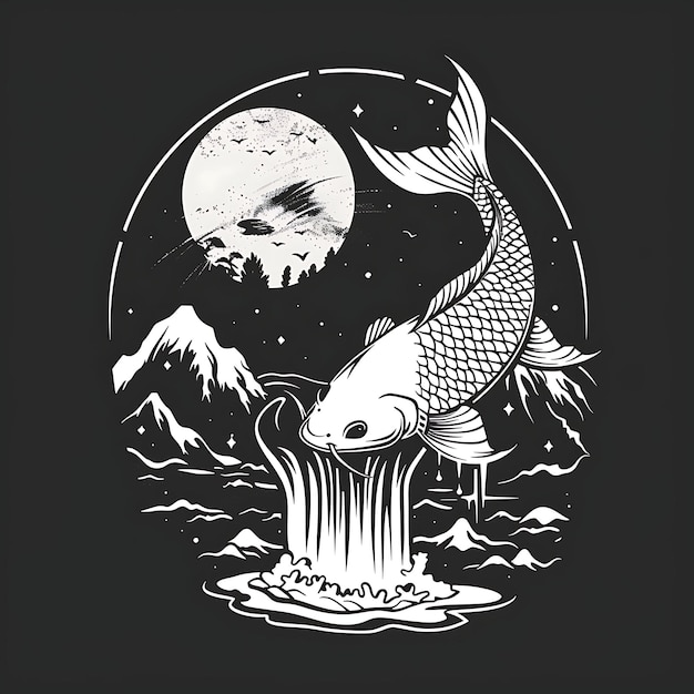Noble Koi Fish Tribe Badge Logo mit Koi Fish und Tribal Wat Creative Logo Design Tattoo Umriss