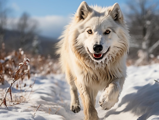 Foto el noble lobo gris trotó