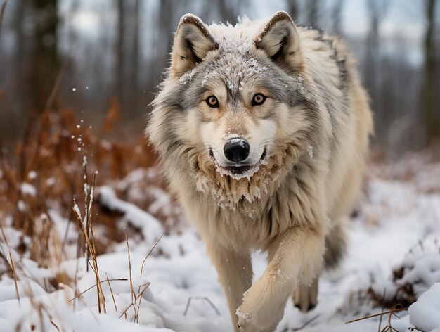 Foto el noble lobo gris trotó