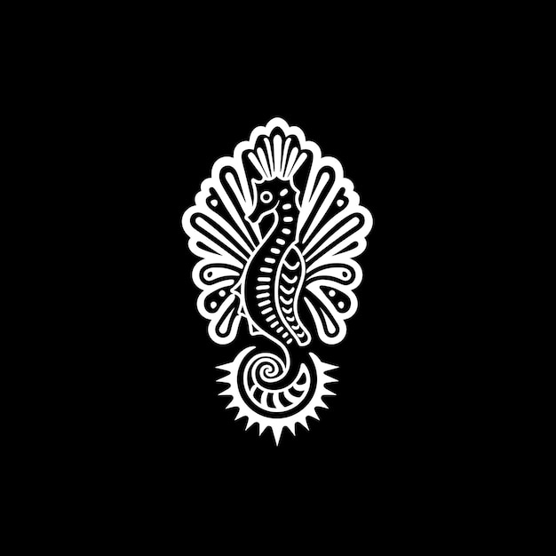 Noble Seahorse Tribe Badge Logo com Seahorse e Tribal She Creative Logo Design Tattoo Outline