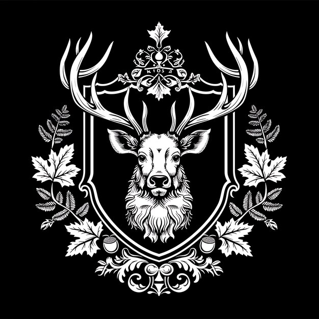 Noble Stag Order Badge Logotipo com uma cabeça de veado decorado com um esboço de tatuagem de design de logotipo criativo