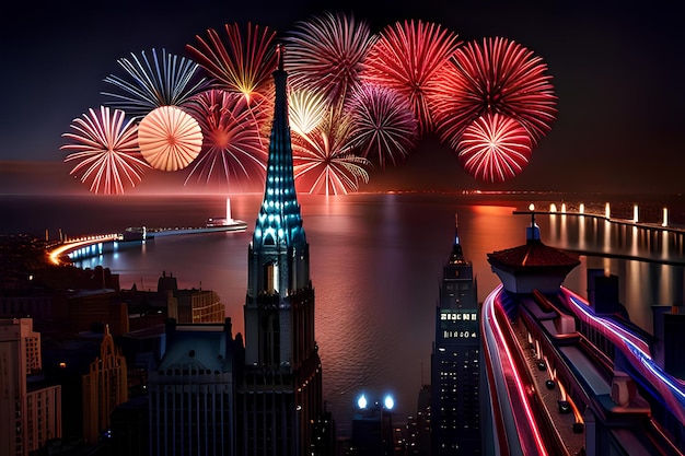 Foto noche de año nuevo 2024 fuegos artificiales de año nuevo
