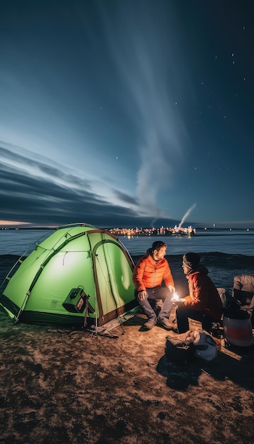 Noche ártica iluminada por auroras amarillas y un manto de nieve