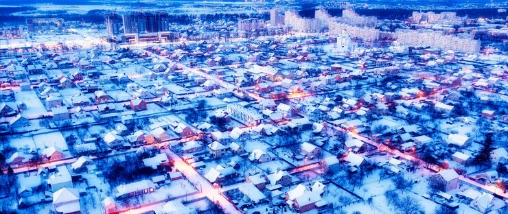 Foto noche cabaña distrito suburbios drone vista vista de la ciudad