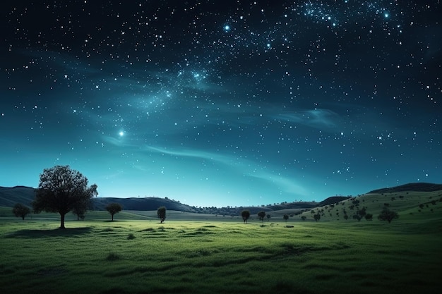 Foto la noche el cielo estaba lleno de estrellas la vía láctea y el bosque verde