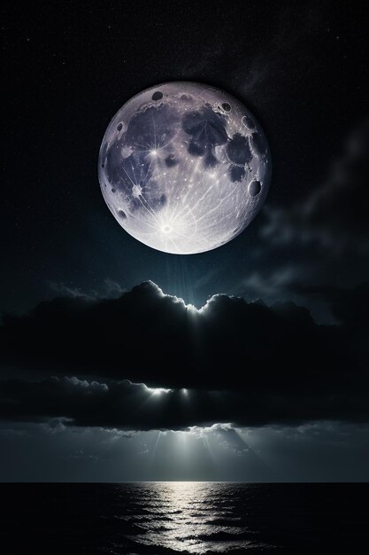 Foto noche cielo estrellado luz de la luna brillando en el agua del mar pensamientos solitarios fondo de pantalla banner