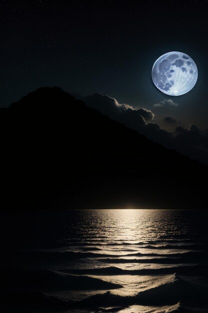 Foto noche cielo estrellado luz de la luna brillando en el agua del mar pensamientos solitarios fondo de pantalla banner