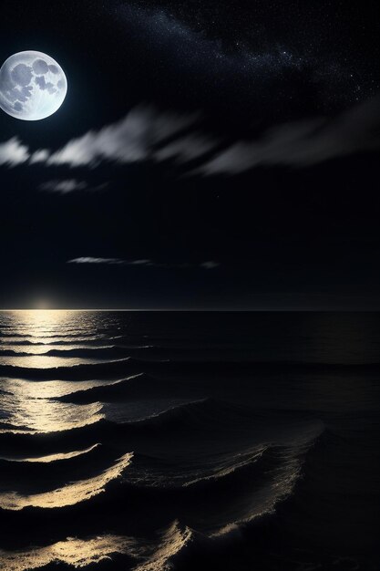 Foto noche cielo estrellado luz de la luna brillando en el agua del mar pensamientos solitarios fondo de pantalla banner